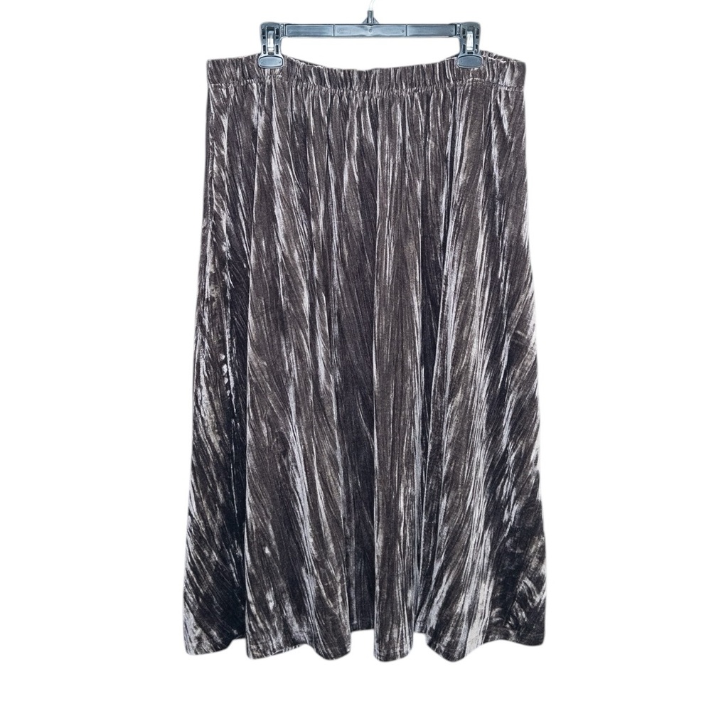 Woman Within 18/20 Brown Velvet‎ Stretch Pleated A-Line Midi Skirt Plus Pockets